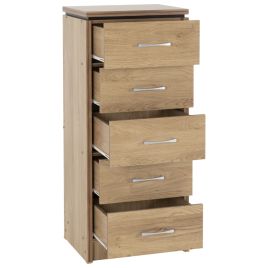 CREMONA Oak Finish Chest of Drawers - Tallboy, Medium-sized, 5 Drawers