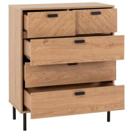 LETHBRIDGE Oak Finish Chest of Drawers - Medium-sized, 5 Drawers
