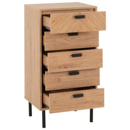 LETHBRIDGE Oak Finish Chest of Drawers - Tallboy, Small-sized, 5 Drawers