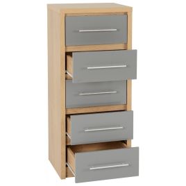 SELSEY I Oak Finish Chest of Drawers - Tallboy, Medium-sized, 5 Drawers