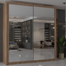 Sliding Wardrobe - CHICAGO II 2 Door Mirrored Wardrobe Walnut - 150cm