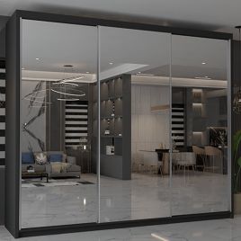 Sliding Wardrobe - CHICAGO II 3 Door Mirrored Wardrobe Black 250cm