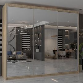 Sliding Wardrobe - CHICAGO II 3 Door Mirrored Wardrobe Oak 250cm