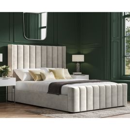 Stylish Wings Design Headboard Kilworth Light Grey Velvet Ottoman Bed - Super Kingsize
