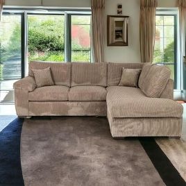 Corner Sofa - LARGE CORDURA Full Back Jumbo Cord Right Hand Beige