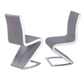 Crediton Modern Dining Chair with White PU Sides 2pc - Grey