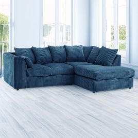 DESMOND Jumbo Cord 4 Seater L Shaped - Right Hand Facing Corner Sofa - Marine Blue