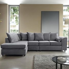 Corner Sofa - DESMOND Jumbo Cord Large 5 Seater L Shaped Sofa - Left Hand Facing - Grey
