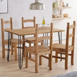 Solid Pine Rectangular Dining Table Set With 2 Chairs