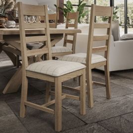 Norfolk Slatted Dining Chair Beige Fabric Seat - Smoked Oak