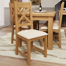Cross Back Fabric Dining Chair - Medium Oak Finish