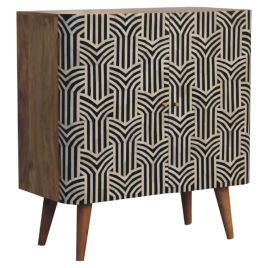 Oak Finish Mango Wood Cabinet with Nordic Legs and Bone Inlay