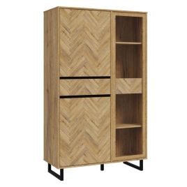 Cherwell 2 Door Display Cabinet with 2 Drawers and 1 Glass Door - Oak with Matt Black