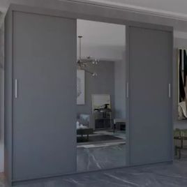 Sliding Wardrobe - DYNASTY 3 Door Mirrored Wardrobe Grey 250cm