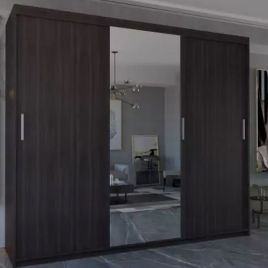 Sliding Wardrobe - DYNASTY 3 Door Mirrored Wardrobe Wenge 250cm