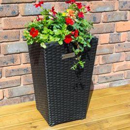 Black Poly Rattan Planter Set with Removable Liners - Pack of Two