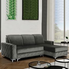 Hamilton Diamond Design Velvet Fabric Small Sofabed with Ottoman Storage - Grey