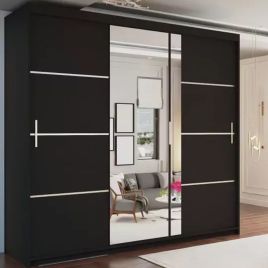 Sliding Wardrobe - KEYNES 3 Door Mirrored Wardrobe Black 250cm