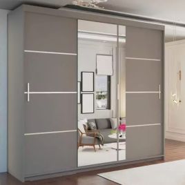 Sliding Wardrobe - KEYNES 3 Door Mirrored Wardrobe Grey 250cm