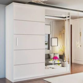Sliding Wardrobe - KEYNES 2 Door Mirrored Wardrobe White - 180cm