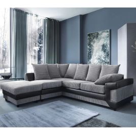 DINO Jumbo Cord 5 Seater L Shaped - Left Hand Facing Corner Sofa - Black and Grey