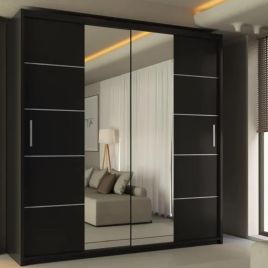 Sliding Wardrobe - LISBANE 2 Door Mirrored Wardrobe Black - 120cm