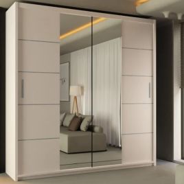 Sliding Wardrobe - LISBANE 2 Door Mirrored Wardrobe White - 180cm