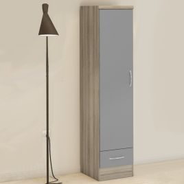 NEWBIGGIN 1 Door Wardrobe with 1 Drawer Grey Gloss with Light Oak - 40cm