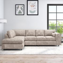 LORVANI Fabric Large 5 Seater L Shaped Fullback Corner Sofa - Beige, Left Hand Facing