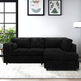 LORVANI Fabric 4 Seater L Shaped Fullback Corner Sofa - Black, Right Hand Facing