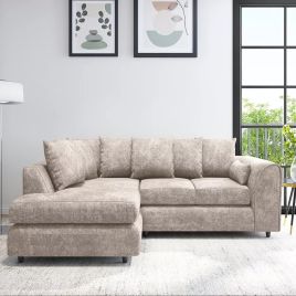 LORVANI Fabric 4 Seater L Shaped Scatterback Corner Sofa - Beige, Left Hand Facing