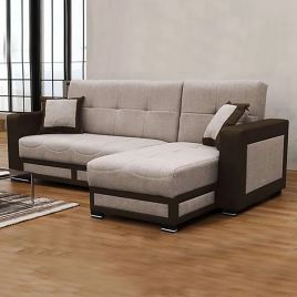 Corner Sofabed - MARTHA Fabric 3 Seater L Shaped Right Hand - Brown