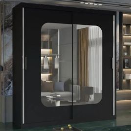 Sliding Wardrobe - MERICA 2 Door Mirrored Wardrobe Black - 120cm