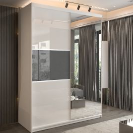 Sliding Wardrobe - MONCLER 2 Door Mirrored Wardrobe White - 150cm