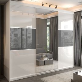 Sliding Wardrobe - MONCLER 3 Door Mirrored Wardrobe White - 250cm