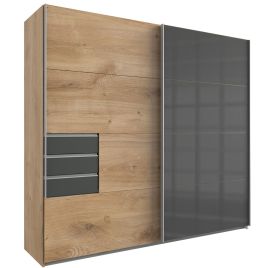 Sliding Wardrobe - SOGO 2 Door Wardrobe Oak with Black 225cm