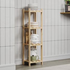 FLEXOR Narrow Storage Unit Wood Slatted Shelving Adjustable Storage - Natural, 27cm