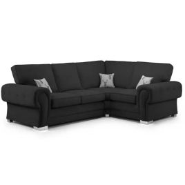 Verona Premium Black Fabric Full Back L Shape Sofa with Scroll Arm Design - Left Arm or Right Arm