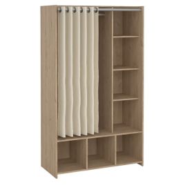 Osken Open Wardrobe Unit in Jackson Hickory Oak with Beige Textile Curtain