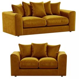 Blake Scatter Back Mustard Plush Velvet 3 Seater with 2 Seater Sofa Set and Other Options