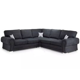 VERONA Fabric 5 Seater L Shaped Fullback Corner Sofa - Black
