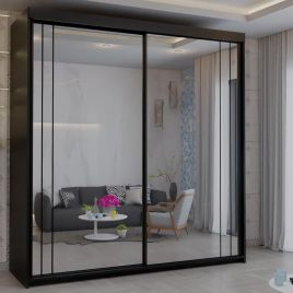 SOLVIA 2 Door Mirrored Sliding Wardrobe Black - 150cm
