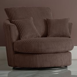 Desmond Jumbo Cord Upholstered Swivel Chair - Chocolate Brown