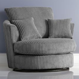 Desmond Jumbo Cord Upholstered Swivel Chair - Grey
