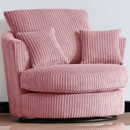 Desmond Jumbo Cord Upholstered Swivel Chair - Pink