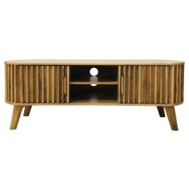 Crosby Mango Wood Slated Design 2 Door 135 cm TV Unit - Light Finish