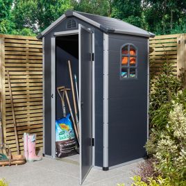 Tyrrell Apex Plastic 4x3 Garden Shed with Lockable Door and Side Window - Dark Grey