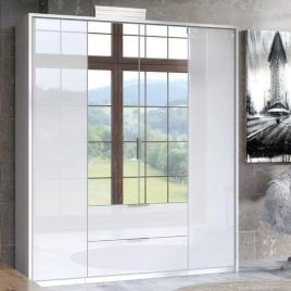 Wardrobe - ANGELA 4 Door Wardrobe with 2 Drawer White 164cm