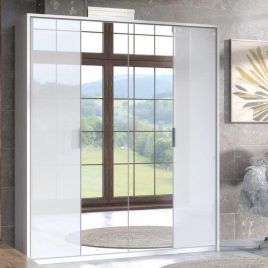 Wardrobe - ANGELA 4 Door Wardrobe White 164cm