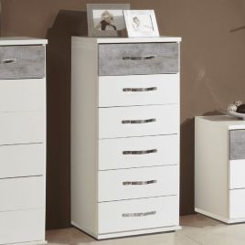 RADNOR White Chest of Drawers - Tallboy, Medium-sized, 6 Drawers